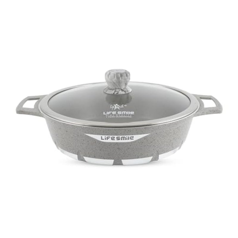 Shallow Pot with Lid for Cooking Granite Coating Non-Stick Multi-Layer PFOA-Free Grey Oven-Safe Frying Pan Scratch-Resistant Easy-Clean 36 CM, 7.8 L - Image 1