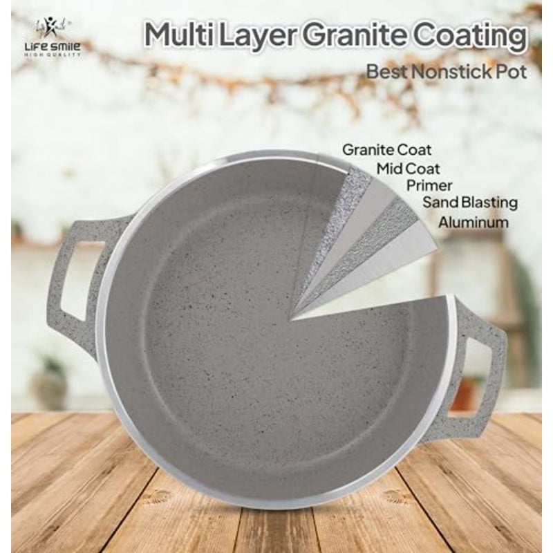 Shallow Pot with Lid for Cooking Granite Coating Non-Stick Multi-Layer PFOA-Free Grey Oven-Safe Frying Pan Scratch-Resistant Easy-Clean 36 CM, 7.8 L - Image 4