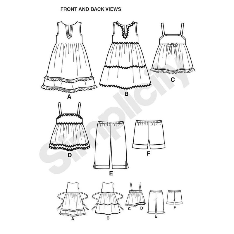 Simplicity 1451 Easy to Sew Toddler Girl's Dress, Top, Cropped Pants, and Shorts Sewing Patterns, Sizes 1/2-4 - Image 4
