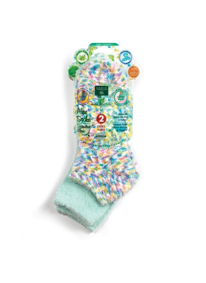 Earth Therapeutics Aloe Vera Socks - Infused W/Aloe Vera & Vitamin E - Helps Dry Feet, Calluses, Dead Skin - Use W/Lotion - Green/Confetti - 2 Pairs  - Image 2