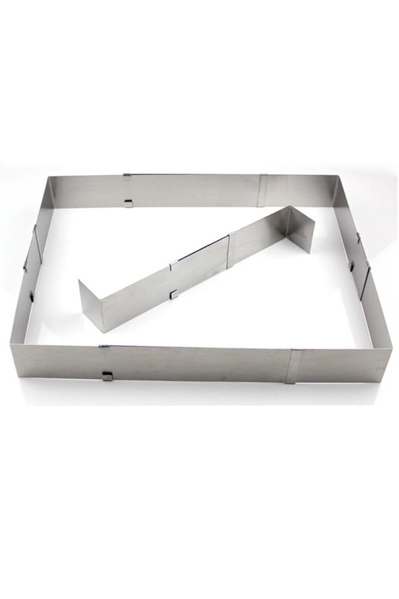 قالب كيك دائري فضي قابل للتعديل، مصنوع من الفولاذ المقاوم للصدأ، مربع ومستطيل، قالب حلقات خبز موس، قالب بسكويت