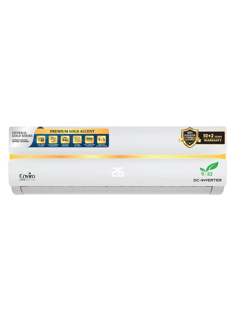 إنفيرو مكيف هواء سبليت عاكس تيار مستمر من إنفيرو، سعة 2 طن، طراز EAC-24GST3، ضاغط T3، غاز التبريد R32، سلسلة جنرال جولد، زعانف ذهبية مقاومة للتآكل، وضع التبريد التوربيني، تدفق هواء طويل المدى + تدفق هواء رباعي الأبعاد، وضع توفير الطاقة، وضع النوم، وقفل أمان للأطفال - Image 1