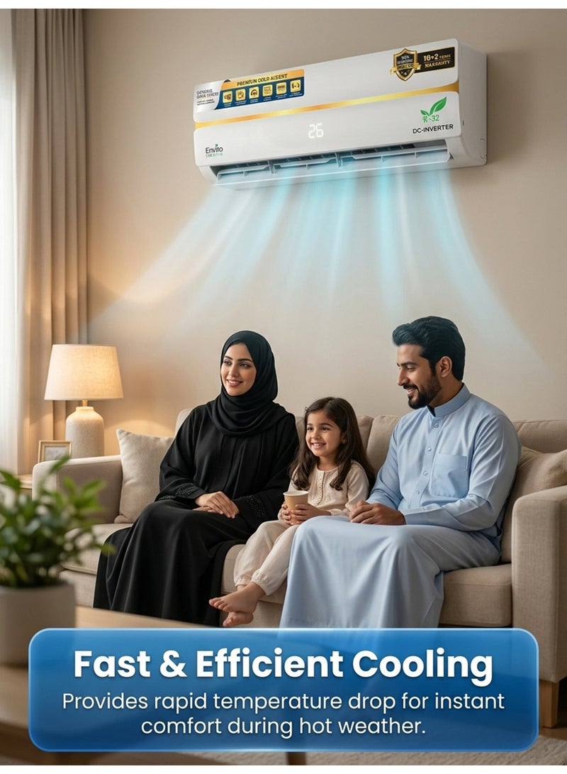 إنفيرو مكيف هواء سبليت عاكس تيار مستمر من إنفيرو، سعة 2 طن، طراز EAC-24GST3، ضاغط T3، غاز التبريد R32، سلسلة جنرال جولد، زعانف ذهبية مقاومة للتآكل، وضع التبريد التوربيني، تدفق هواء طويل المدى + تدفق هواء رباعي الأبعاد، وضع توفير الطاقة، وضع النوم، وقفل أمان للأطفال - Image 4