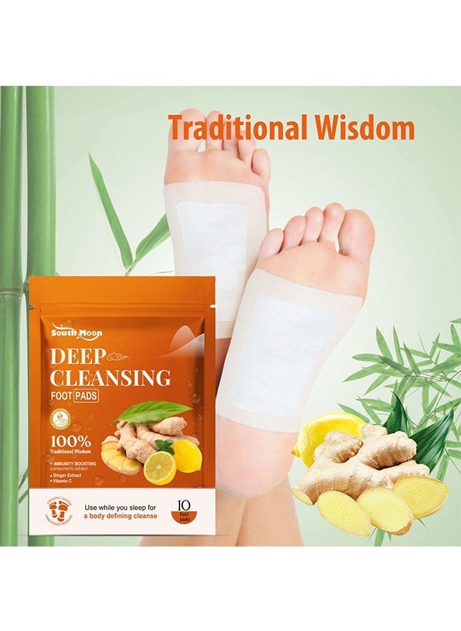 SOUTH MOON - Deep Cleansing Foot Pads 10 pcs, Natural Organic Ginger Foot Patches, Relieve Physical and Mental Stress, Reduce Foot odor, Easy to Use, Bamboo Vinegar Foot Pads - Image 1