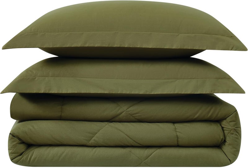 CANNON Solid Oversized Percale Olive Green FullQueen 3 Piece Comforter Set - Image 4