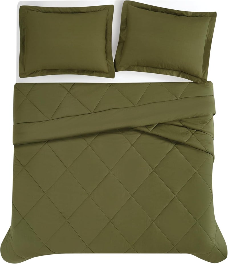 CANNON Solid Oversized Percale Olive Green FullQueen 3 Piece Comforter Set - Image 3