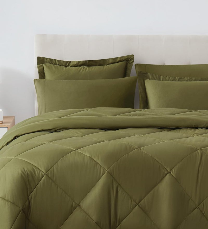 CANNON Solid Oversized Percale Olive Green FullQueen 3 Piece Comforter Set - Image 5