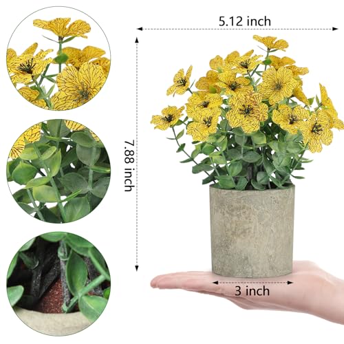 FAVOWREATH 2 Pack Small Fake Plants Potted Artificial Plants Artificial Flowers Potted Faux Flower Daisy with Eucalyptus Leaves for Home Decor Office Room Farmhouse Indoor Table Bathroom Decor（Yellow） - Image 2