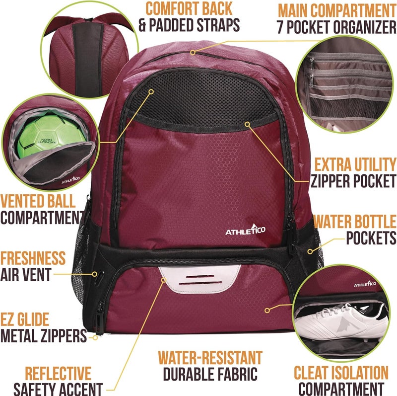Athletico Youth Soccer Bag - Soccer Backpack & Bags for Basketball, Volleyball & Football | Includes Separate Cleat and Ball Compartment - Image 2