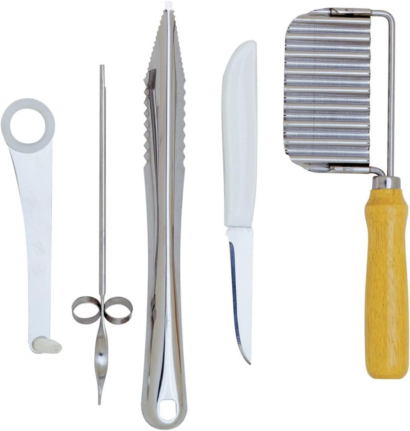 Norpro 5-Piece Garnishing Tool Set for Fruits and Vegetables - Spiral, Slice, Curl, and Crinkle Designs - Image 1