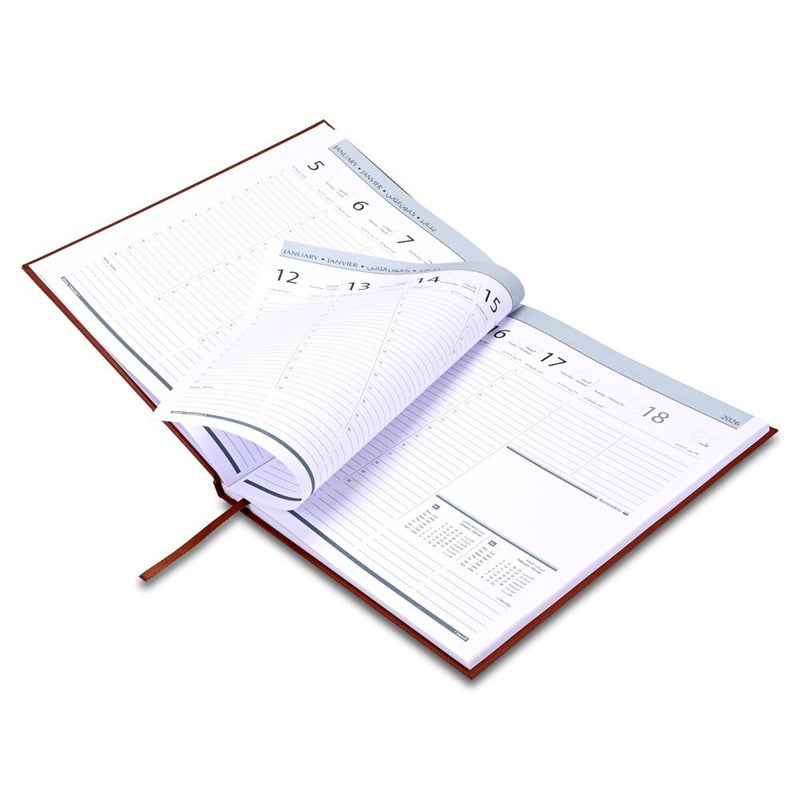 FIS مفكرة تنفيذية FIS 2026، 210x260 مم، غلاف فينيل مبطن من جهة واحدة، تنسيق أسبوعي، عربي/إنجليزي/فرنسي، ورق أبيض 70 جرام، غلاف بني - FSDI34AE26BR - Image 4