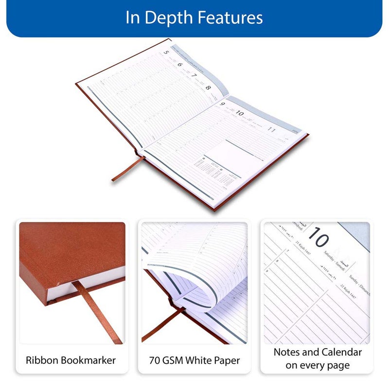 FIS مفكرة تنفيذية FIS 2026، 210x260 مم، غلاف فينيل مبطن من جهة واحدة، تنسيق أسبوعي، عربي/إنجليزي/فرنسي، ورق أبيض 70 جرام، غلاف بني - FSDI34AE26BR - Image 5