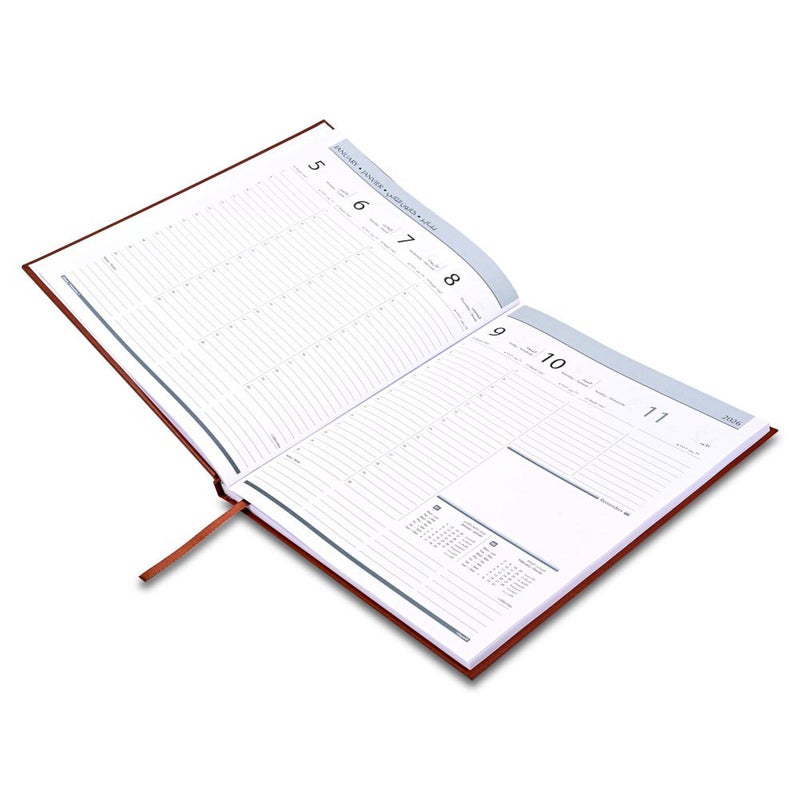 FIS مفكرة تنفيذية FIS 2026، 210x260 مم، غلاف فينيل مبطن من جهة واحدة، تنسيق أسبوعي، عربي/إنجليزي/فرنسي، ورق أبيض 70 جرام، غلاف بني - FSDI34AE26BR - Image 3