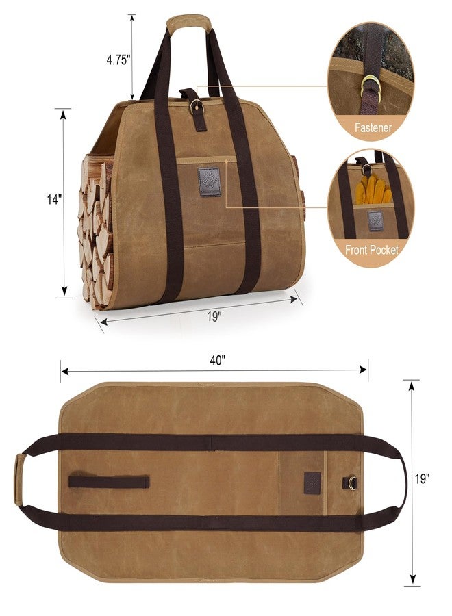 WILLOW WEAVE Firewood Carrier Bag 40" L x 19" W, Wood Carrier for Firewood with Padded Handle, Front Pocket & Foldable Design - Dark Khaki - Image 5