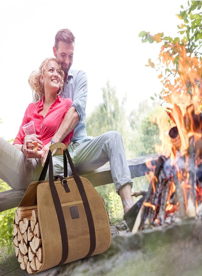 WILLOW WEAVE Firewood Carrier Bag 40" L x 19" W, Wood Carrier for Firewood with Padded Handle, Front Pocket & Foldable Design - Dark Khaki - Image 4