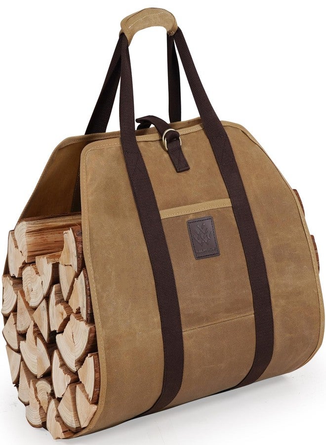 WILLOW WEAVE Firewood Carrier Bag 40" L x 19" W, Wood Carrier for Firewood with Padded Handle, Front Pocket & Foldable Design - Dark Khaki - Image 1