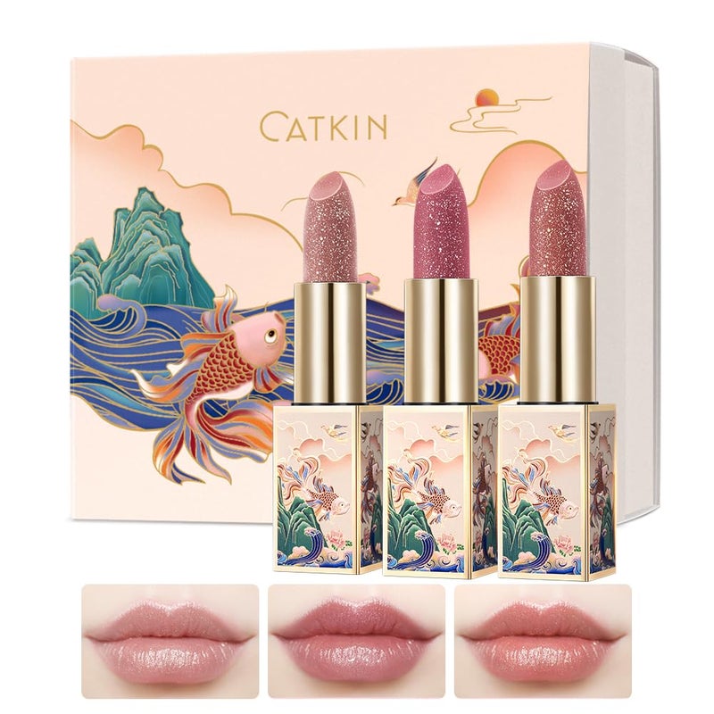 CATKIN Lip Balm Color Tinted Changing Lipstick Ultra Hydrating Lip Moistrurizer Lip Care with Vitamin E Nourishing For Cracked & Dry Lips 0.12 oz 3pcs Gift Box (C13+C14+C15) - Image 1