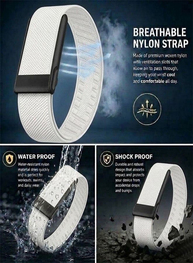 CATANES Woven Nylon Strap Compatible with Whoop 5.0 MG, Adjustable Stretch Sport Band Replacement with Secure Quick-Clip Hardware, Breathable Athletic Wristband for Men and Women - White with Black Holder - Image 3