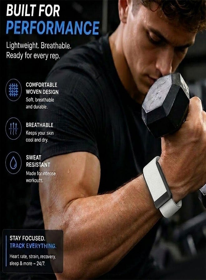 CATANES Woven Nylon Strap Compatible with Whoop 5.0 MG, Adjustable Stretch Sport Band Replacement with Secure Quick-Clip Hardware, Breathable Athletic Wristband for Men and Women - White with Black Holder - Image 4