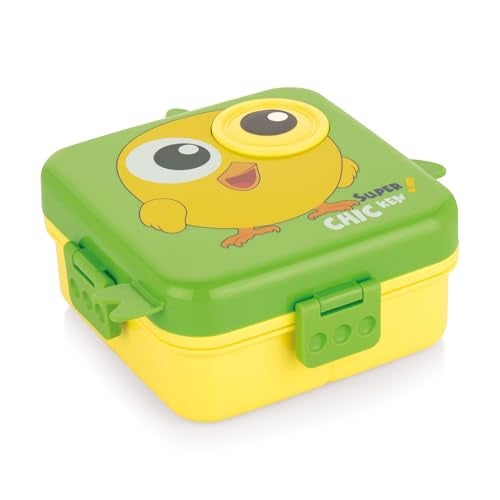 ATTRO Festive Super Birdy Lunch Box 2 Layer Plastic Lunch Box Comes with 1 Detachable Tray, 1 Small Container & 1 Spoon Ideal for Kids BPA Free 1590ml+70ml- Green - Image 1