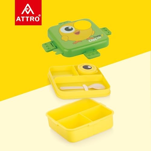 ATTRO Festive Super Birdy Lunch Box 2 Layer Plastic Lunch Box Comes with 1 Detachable Tray, 1 Small Container & 1 Spoon Ideal for Kids BPA Free 1590ml+70ml- Green - Image 5