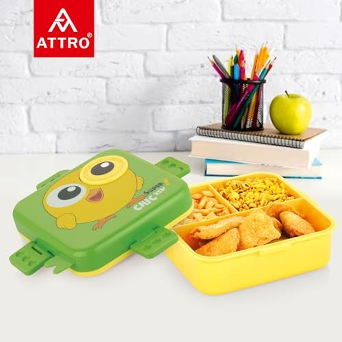 ATTRO Festive Super Birdy Lunch Box 2 Layer Plastic Lunch Box Comes with 1 Detachable Tray, 1 Small Container & 1 Spoon Ideal for Kids BPA Free 1590ml+70ml- Green - Image 4