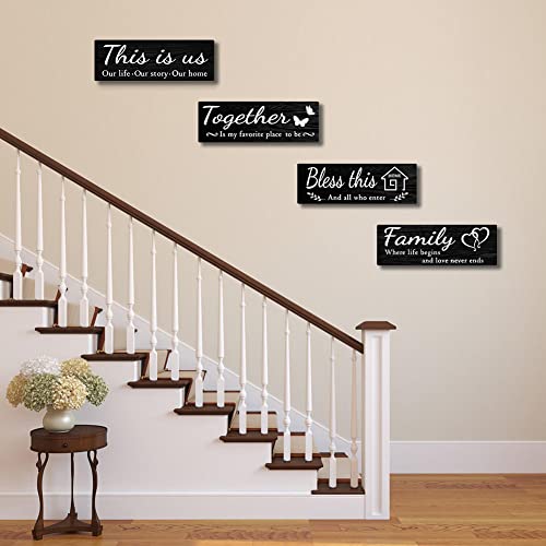 IDATOO 4 PCS Home Wall Decor Signs, Rustic Wooden Living Room Hanging Decorations with Quotes THIS IS US/TOGETHER/BLESS THIS/FAMILY, Housewarming Gifts for Wedding Kitchen - Image 3