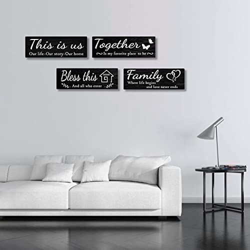 IDATOO 4 PCS Home Wall Decor Signs, Rustic Wooden Living Room Hanging Decorations with Quotes THIS IS US/TOGETHER/BLESS THIS/FAMILY, Housewarming Gifts for Wedding Kitchen - Image 5