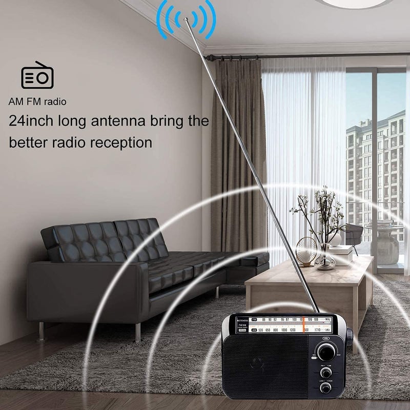 Retekess راديو ريتكيس TR604 AM FM، راديو محمول يعمل بالكهرباء، يعمل ببطارية D، قرص كبير، وضع نغمة عالية/منخفضة، مكبر صوت كبير، مدخل سماعة، للاستخدام في المنزل، النزهات، كبار السن - Image 2