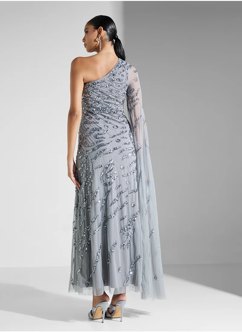 Amelia Rose Embellished One Shoulder  Dress