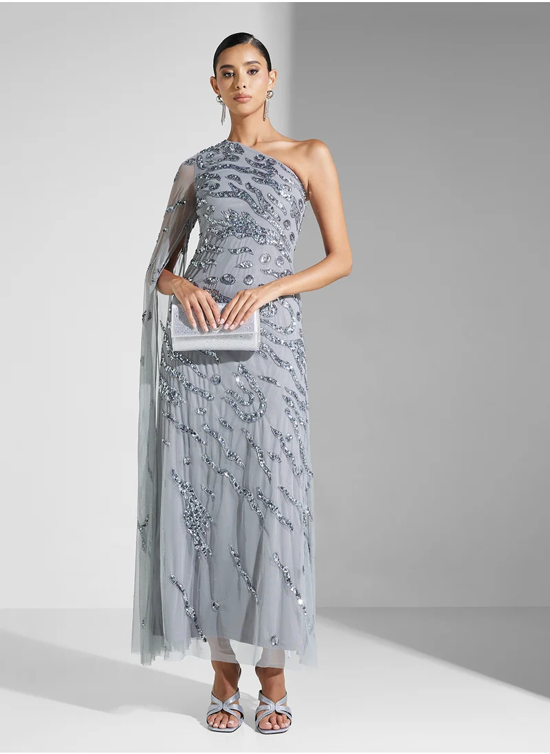 Amelia Rose Embellished One Shoulder  Dress