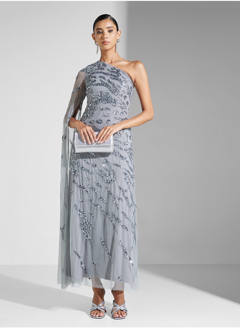 Amelia Rose Embellished One Shoulder  Dress  - Image 1