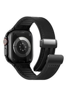KENSUO Magnetic Leather Watch Band for Apple Watch Ultra, 49mm 45mm 44mm 42mm, Magnetic Buckle Replacement Genuine Leather Strap for Apple Watch Series, Black  - Image 1