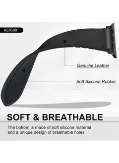 KENSUO Magnetic Leather Watch Band for Apple Watch Ultra, 49mm 45mm 44mm 42mm, Magnetic Buckle Replacement Genuine Leather Strap for Apple Watch Series, Black  - Image 4