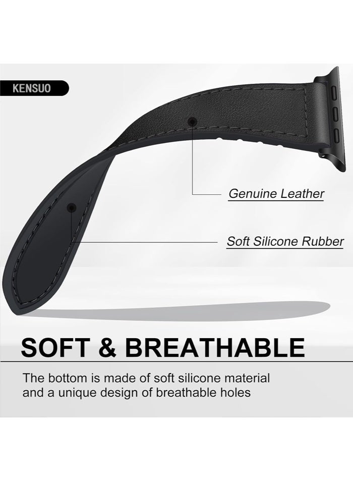 KENSUO Magnetic Leather Watch Band for Apple Watch Ultra, 49mm 45mm 44mm 42mm, Magnetic Buckle Replacement Genuine Leather Strap for Apple Watch Series, Black - Image 4