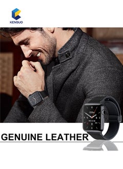 KENSUO Magnetic Leather Watch Band for Apple Watch Ultra, 49mm 45mm 44mm 42mm, Magnetic Buckle Replacement Genuine Leather Strap for Apple Watch Series, Black  - Image 2