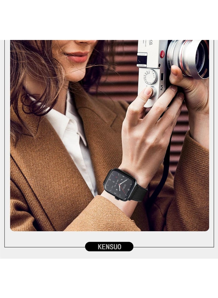 KENSUO Magnetic Leather Watch Band for Apple Watch Ultra, 49mm 45mm 44mm 42mm, Magnetic Buckle Replacement Genuine Leather Strap for Apple Watch Series, Black - Image 5