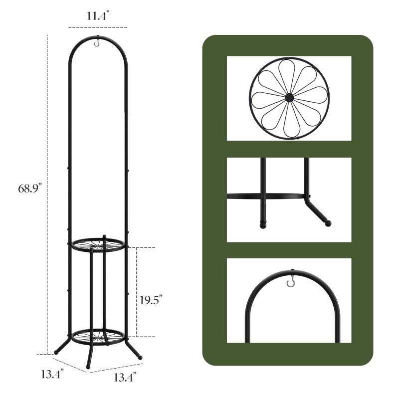 PULIJIAJU 2-tier Hanging Plant Stand Indoor and Outdoor, Space-Saving Iron Plant Shelf, 3 Potted Flower Pot Stand ,Planter Holder for Bedroom Balcony Living Room Patio Garden( n-style) - Image 2