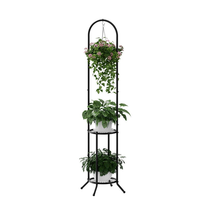 PULIJIAJU 2-tier Hanging Plant Stand Indoor and Outdoor, Space-Saving Iron Plant Shelf, 3 Potted Flower Pot Stand ,Planter Holder for Bedroom Balcony Living Room Patio Garden( n-style) - Image 1