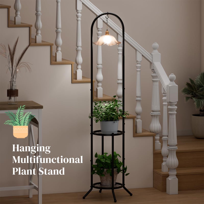 PULIJIAJU 2-tier Hanging Plant Stand Indoor and Outdoor, Space-Saving Iron Plant Shelf, 3 Potted Flower Pot Stand ,Planter Holder for Bedroom Balcony Living Room Patio Garden( n-style) - Image 4