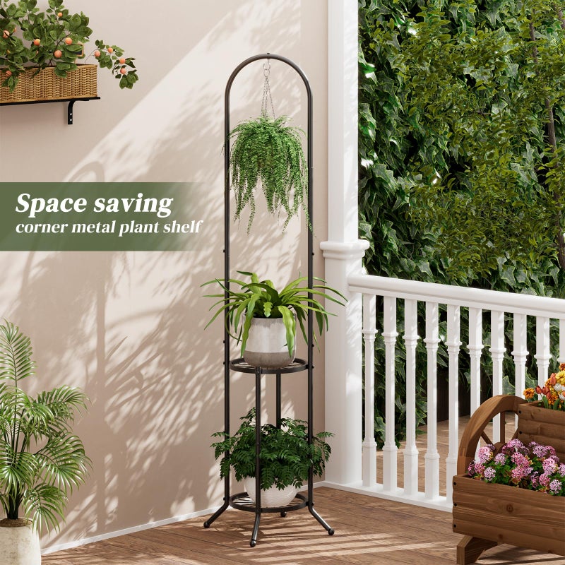 PULIJIAJU 2-tier Hanging Plant Stand Indoor and Outdoor, Space-Saving Iron Plant Shelf, 3 Potted Flower Pot Stand ,Planter Holder for Bedroom Balcony Living Room Patio Garden( n-style) - Image 5