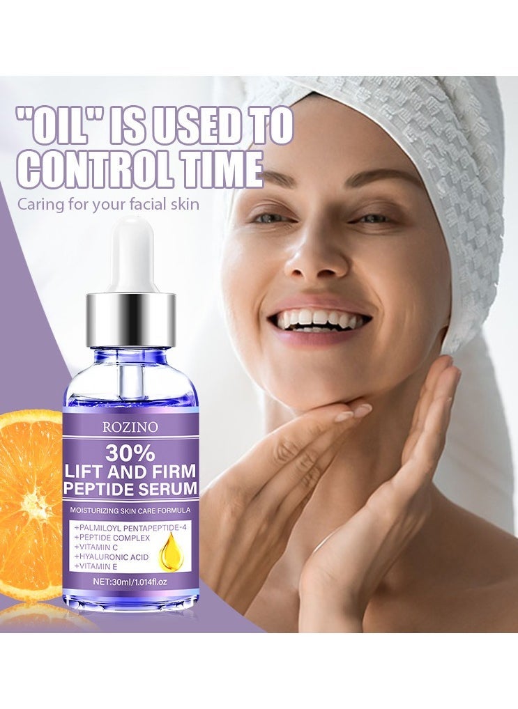 Rozino سيروم الببتيد لرفع وشد الوجه، سيروم مضاد للشيخوخة مع حمض الهيالورونيك، فيتامين C و E، سيروم مرطب للنساء، لرفع الوجه - سيروم للوجه لشد ورفع (30 مل) - Image 3