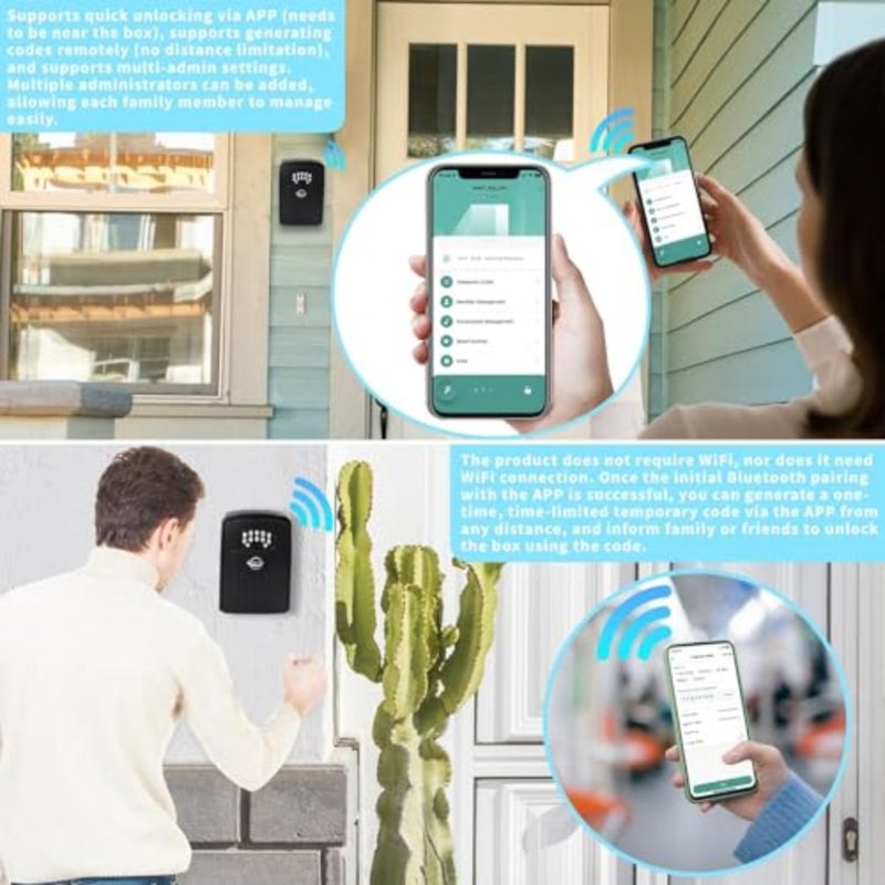 Smart Bluetooth Key Lock Box with Remote App Code Access, Resettable 6-Digit Combination, Large Secure Key Storage for 5 Keys, No WiFi Needed, Works Offline, Black - Image 3