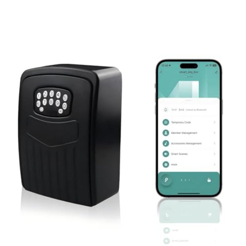 Smart Bluetooth Key Lock Box with Remote App Code Access, Resettable 6-Digit Combination, Large Secure Key Storage for 5 Keys, No WiFi Needed, Works Offline, Black - Image 1