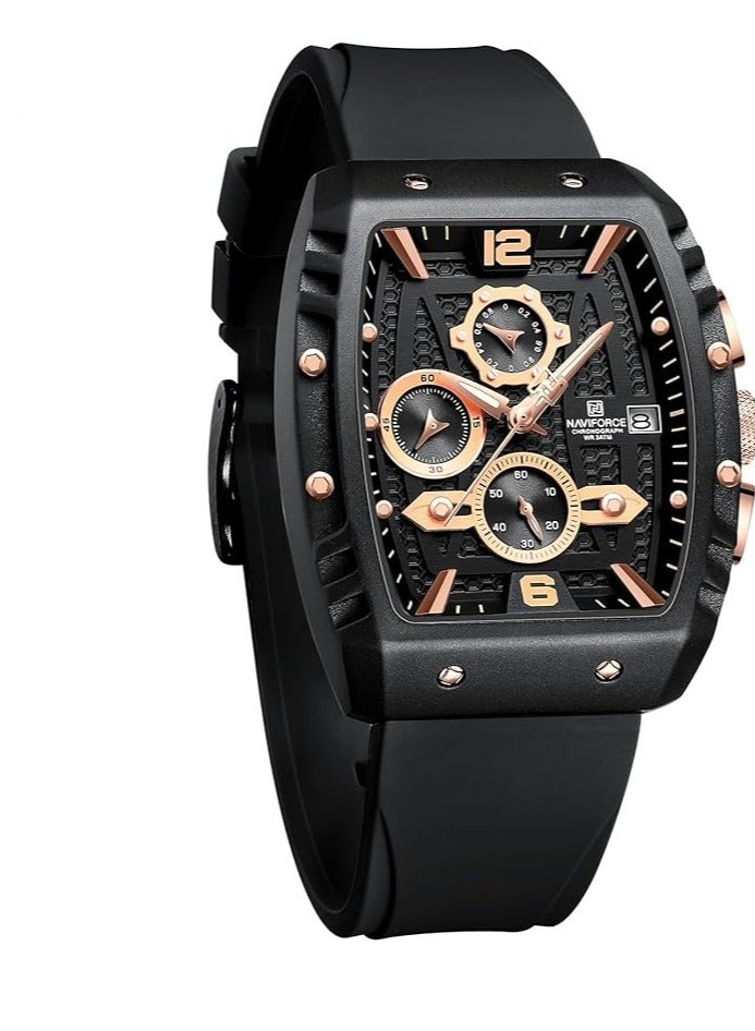 نافيفورس ساعة نافي فورس الرياضية للرجال، كرونوغراف مقاومة للماء، مع تاريخ تلقائي، وسوار سيليكون ملون، NF8025