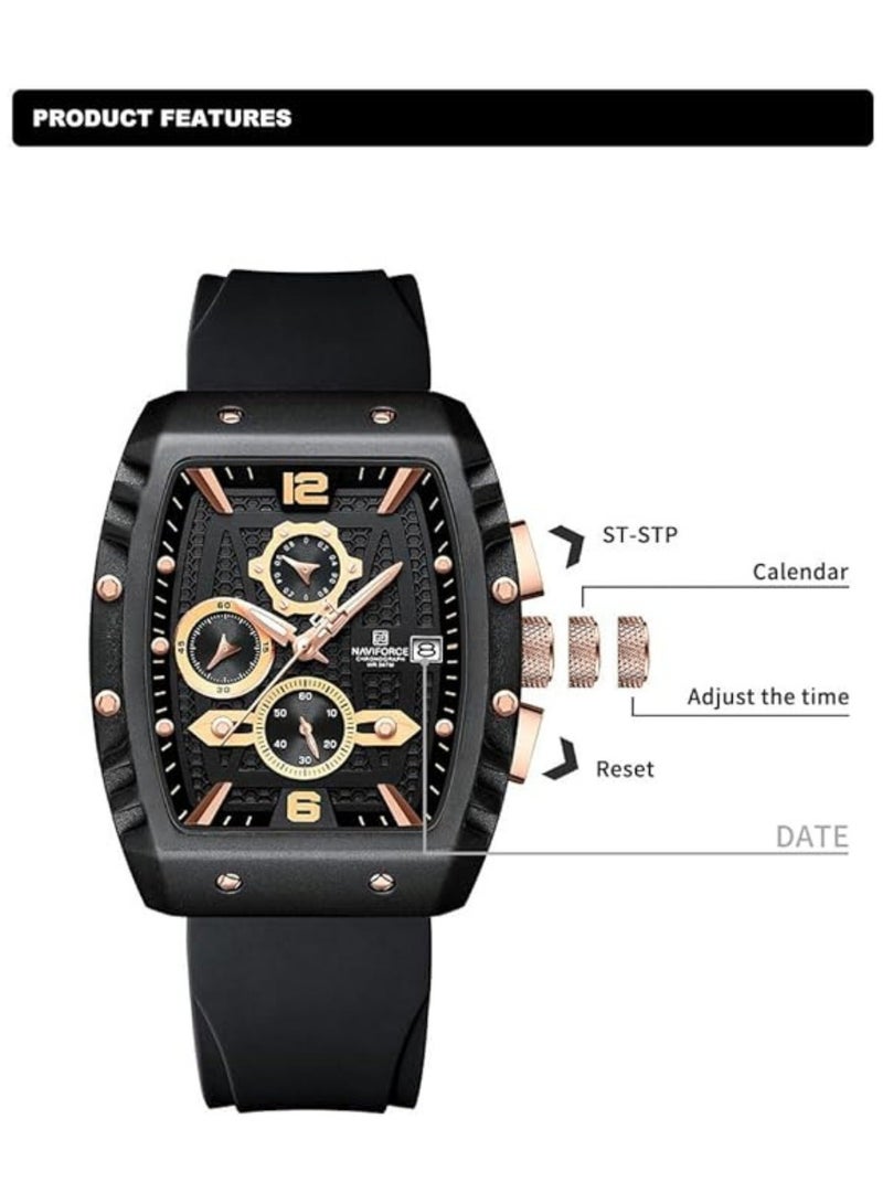 NAVIFORCE Waterproof Chronograph Sport Watch for Men, with Auto Date Quartz Wrist Watch, Colorful Silicone Band NF8025 - Image 4