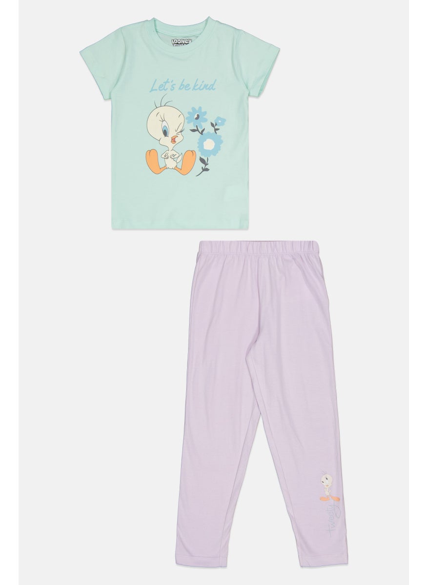 Looney Tunes Kids Girl 2 Pcs Tweety Bird Short Sleeve Pajama Set, Multicolor  - Image 1