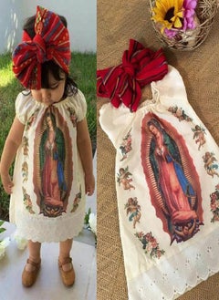 Summer Baby Girl Virgin Mary Cute Dress Virgen De Guadalupe Dress Cotton Soft Lovely Toddler Infant Dress (without Headband)