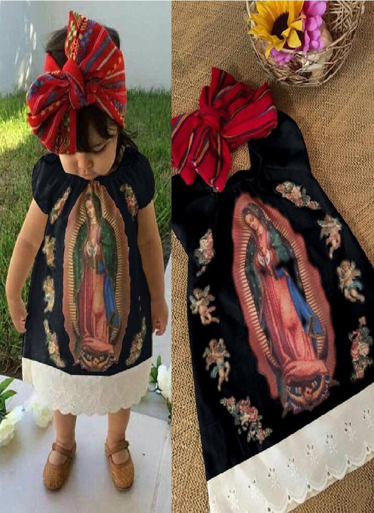 Eckek - Summer Baby Girl Virgin Mary Cute Dress Virgen De Guadalupe Dress Cotton Soft Lovely Toddler Infant Dress (without Headband) - Image 1