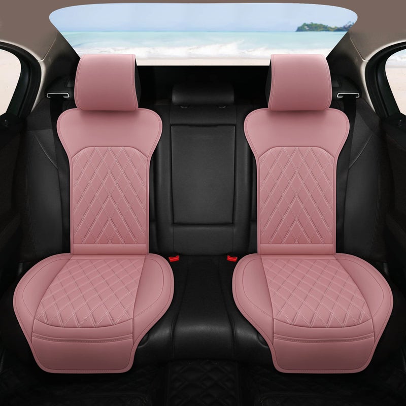 Sanwom Universal Front Leather Car Seat Covers Pink 2 Pcs Luxury Seat Covers, Anti-Slip Waterproof Auto Driver Cushions Fit SUV Pickup Van Sedan, Chevy Silverado GMC Sierra Dodge Ram Tacoma Ford - Image 3